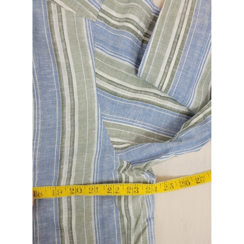Concepts Claiborne Mens L NWT Linen Blend Striped Button Down Shirt Blue Green - Picture 2 of 7